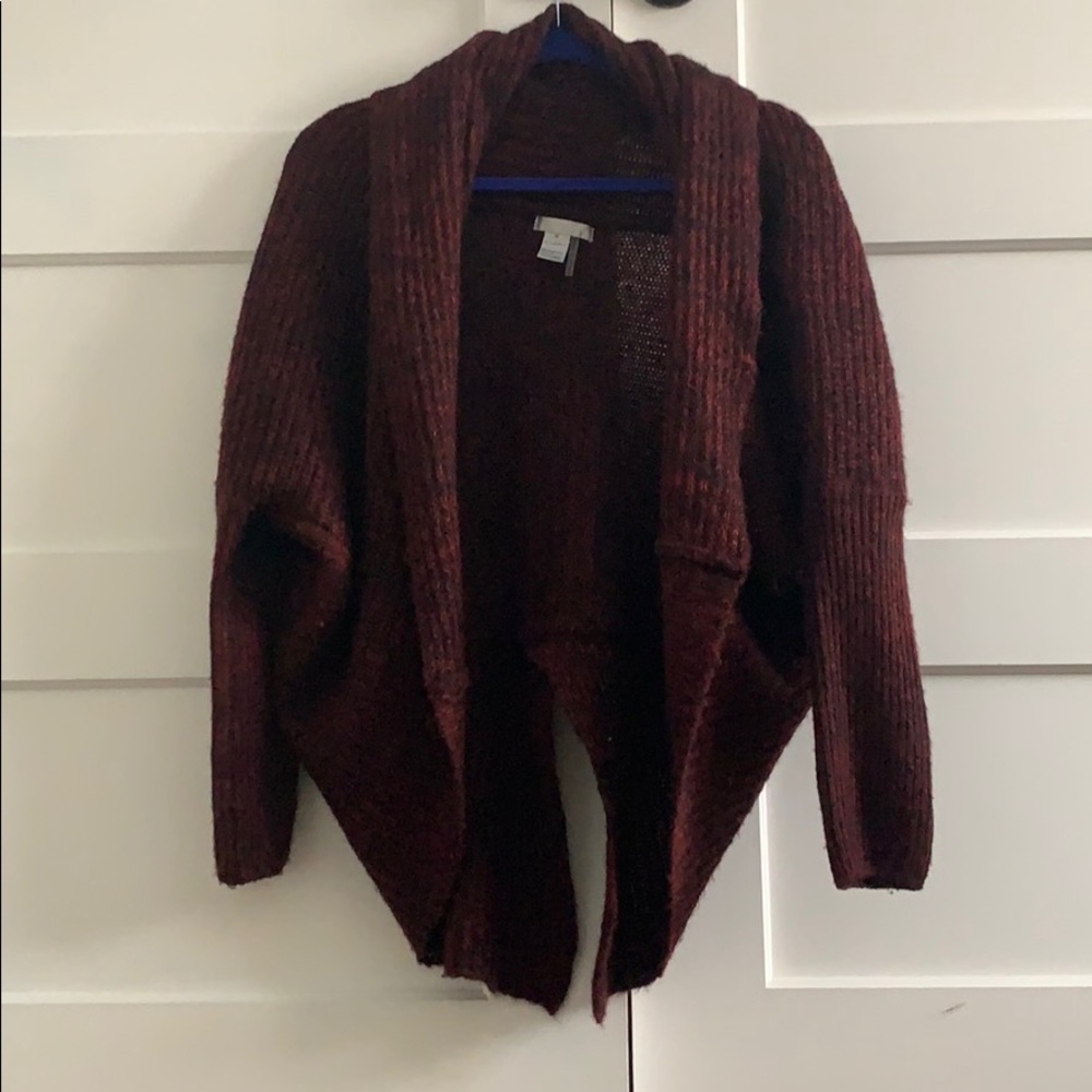 Dark red knit cardigan
